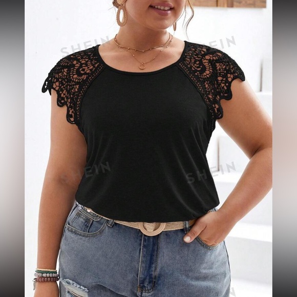 🆕 Black T-shirt with Lace Sleeves!!!  Brand NEW !!! - Picture 6 of 10
